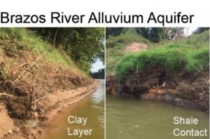 Picture of river in contact with a clay layer and in contact with a shale layer